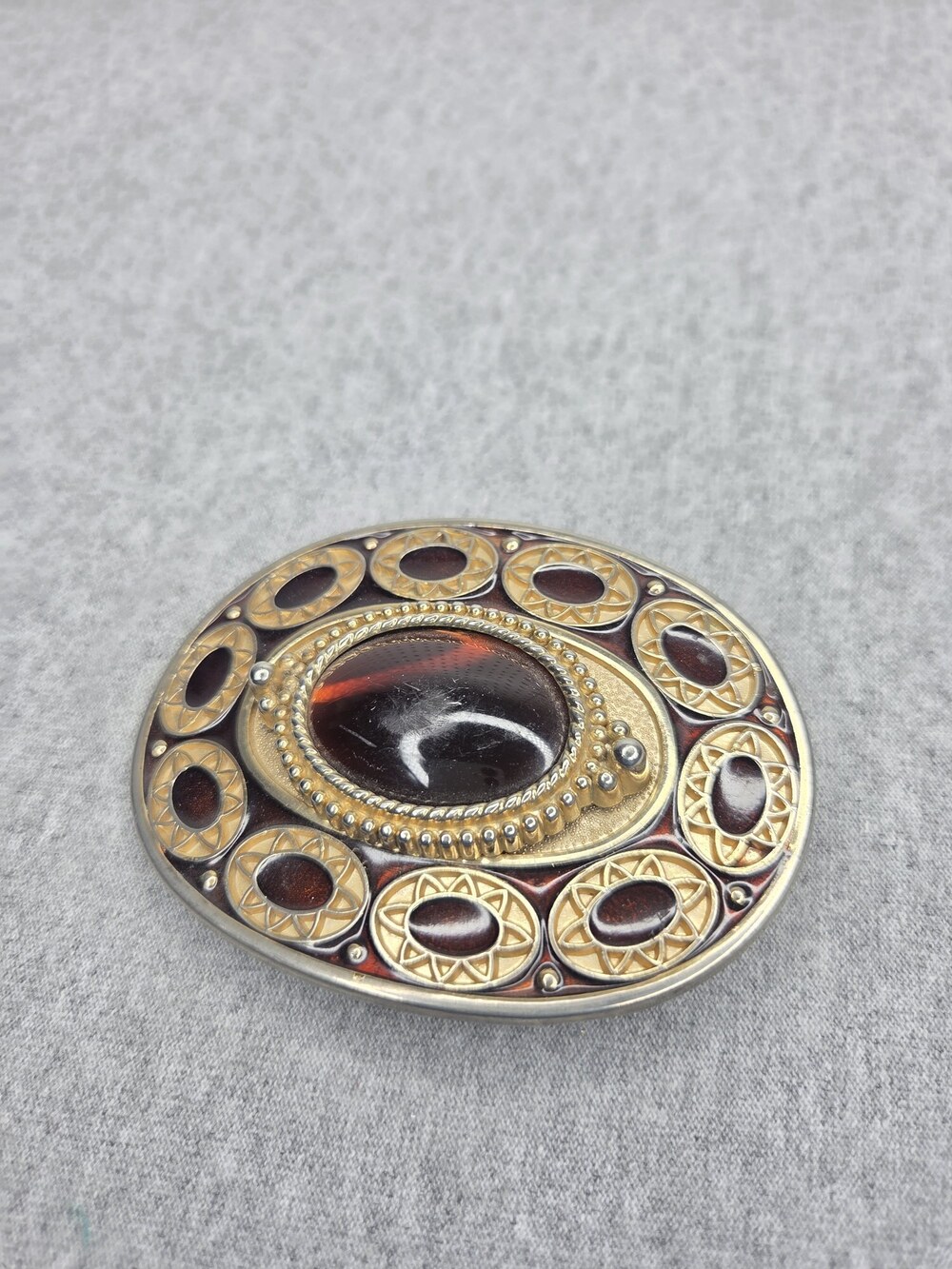 Vintage Ornate Belt Buckle Large Domed Cabochon Accent Stones Womens Statement - Picture 4 of 8